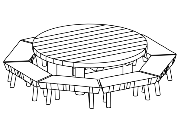 Runder Tisch mit 8 Bänken