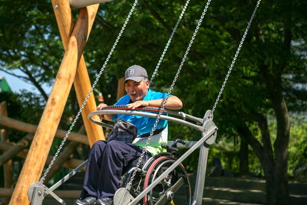 Wheelchair Swing incl. wooden construction, permitted only in supvervised areas 