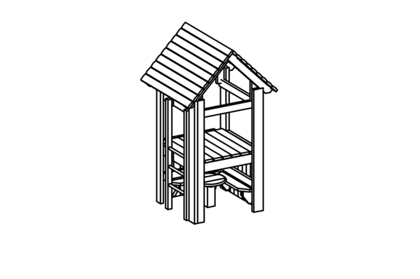 Kleine Plattformhütte mit Einrichtung