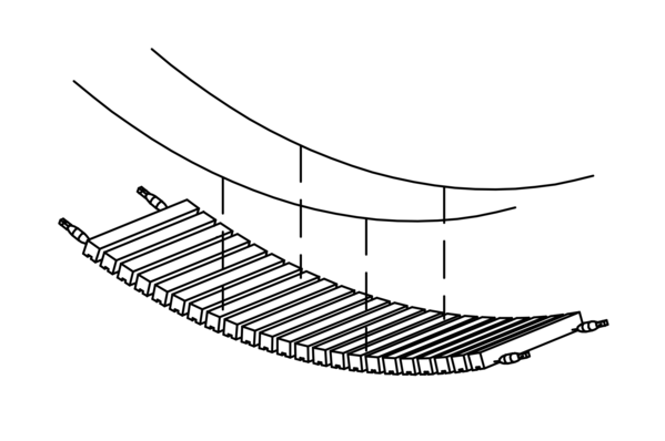 Laufbelag mit Kettenhandläufen für Hängebrücke, Länge = 4 m